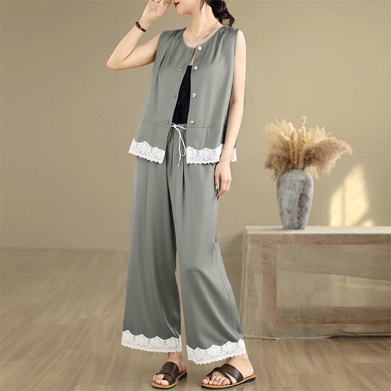 

ZANZEA Женские топы без рукавов и брюки Летние костюмы-двойки 5XL серый