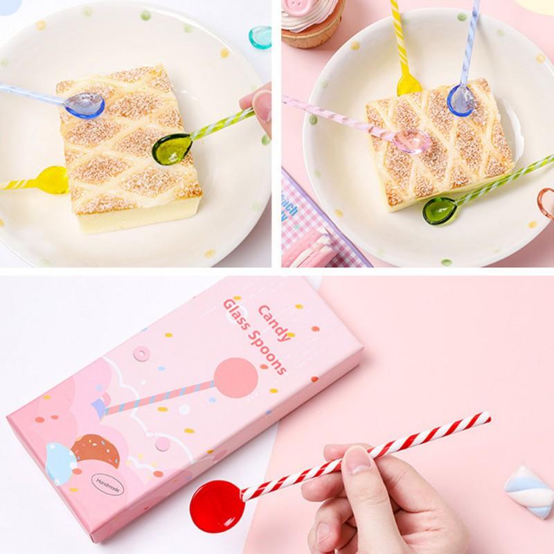 High Borosilicate Glass Stirring Rod Spoon Stained Glass Stirring Rod Cute Long Handle Wavy Juice Coffee Spoon Kitchen Cup Parts