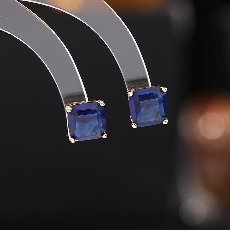 S925 silver needle earrings geometric square zircon earrings niche design temperament versatile small square diamond simple stud earrings