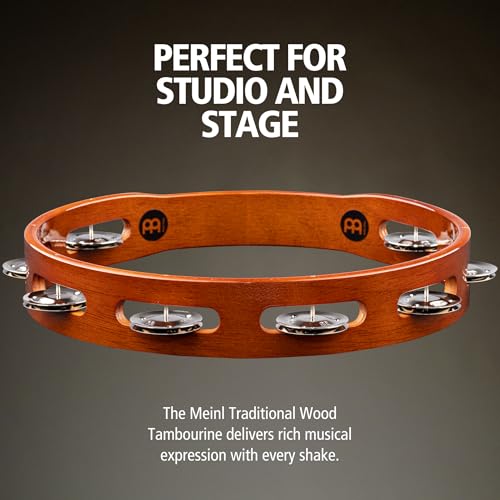 MEINL Percussion Traditional Wood Tambourine with Steel Jingles, 1-Row, TA1AB