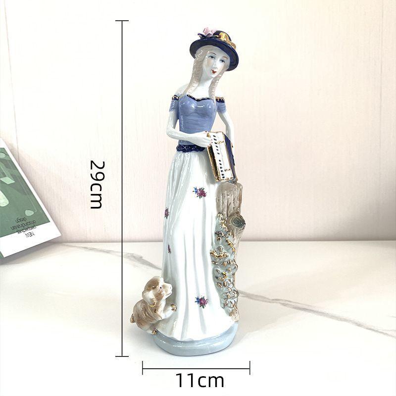 

European Western Women Ceramic Statue Decoration Items Home Livingroom Furnishing Accessories Office Desktop Sculpture Ornaments