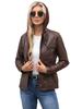 Damen Lederjacke mit Kapuze in Übergröße & Abnehmbares zweiteiliges Set für Frühling/Herbst