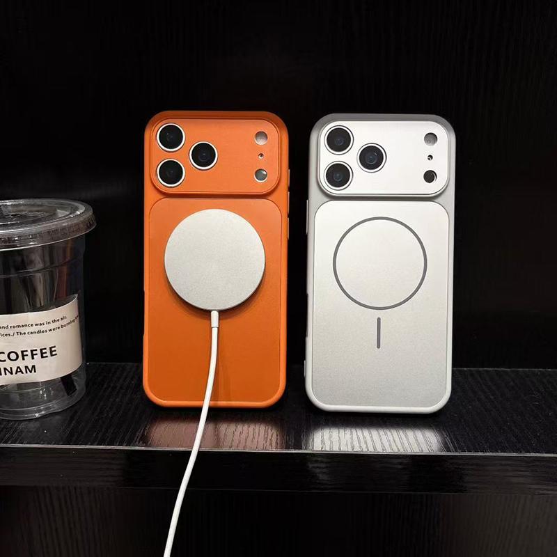 Luxury Large Window Magnetic Official Orange Phone Case For iPhone 17 16 15 14 Plus 13 12 Pro Max Wireless Charging Back Cover