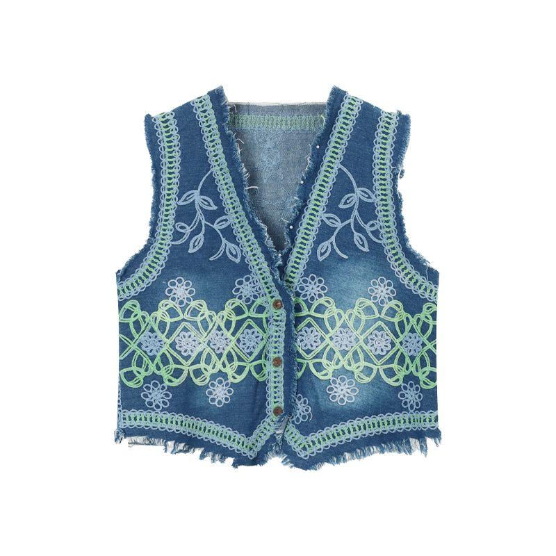 

Kumikumi Denim Waistcoat Vest Elastic Waist Embroider Cowboy vest One size