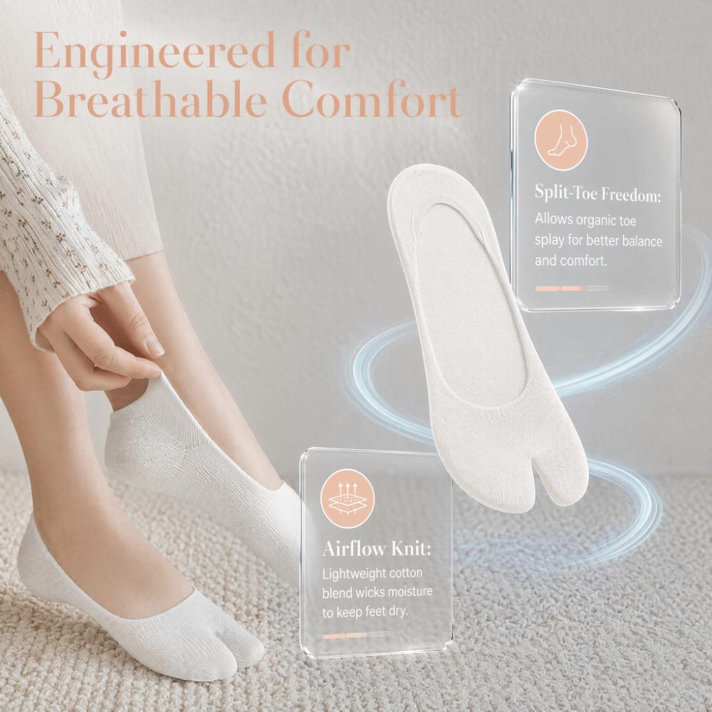 1 Pair Cotton Blend Two Toe Socks Breathable Low Cut Split Toe Liners Seamless Toe Soft Stretch Low Cut Boat Socks Flat Shoes