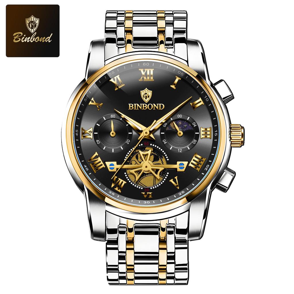 Binbang Luminous Skeleton Waterproof Quartz Men's Watch
