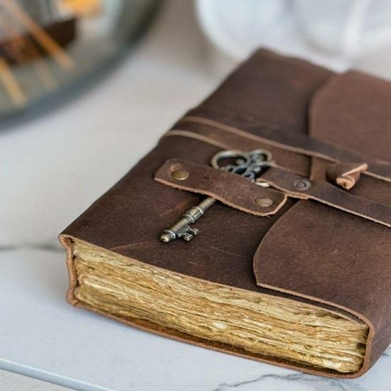 Antique Leather Journal Embossed Travel Diary with Deckle Edge Paper Birthday gift