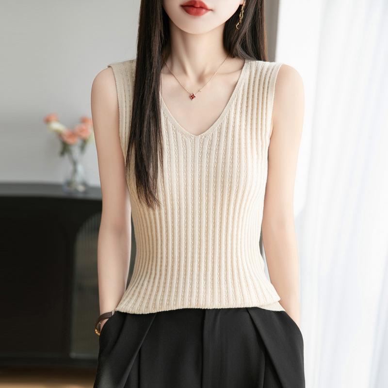 Pure Cotton Sling Vest Women's Inner V-neck Short Top Summer New Niche Sleeveless Knitted Bottoming Shirt