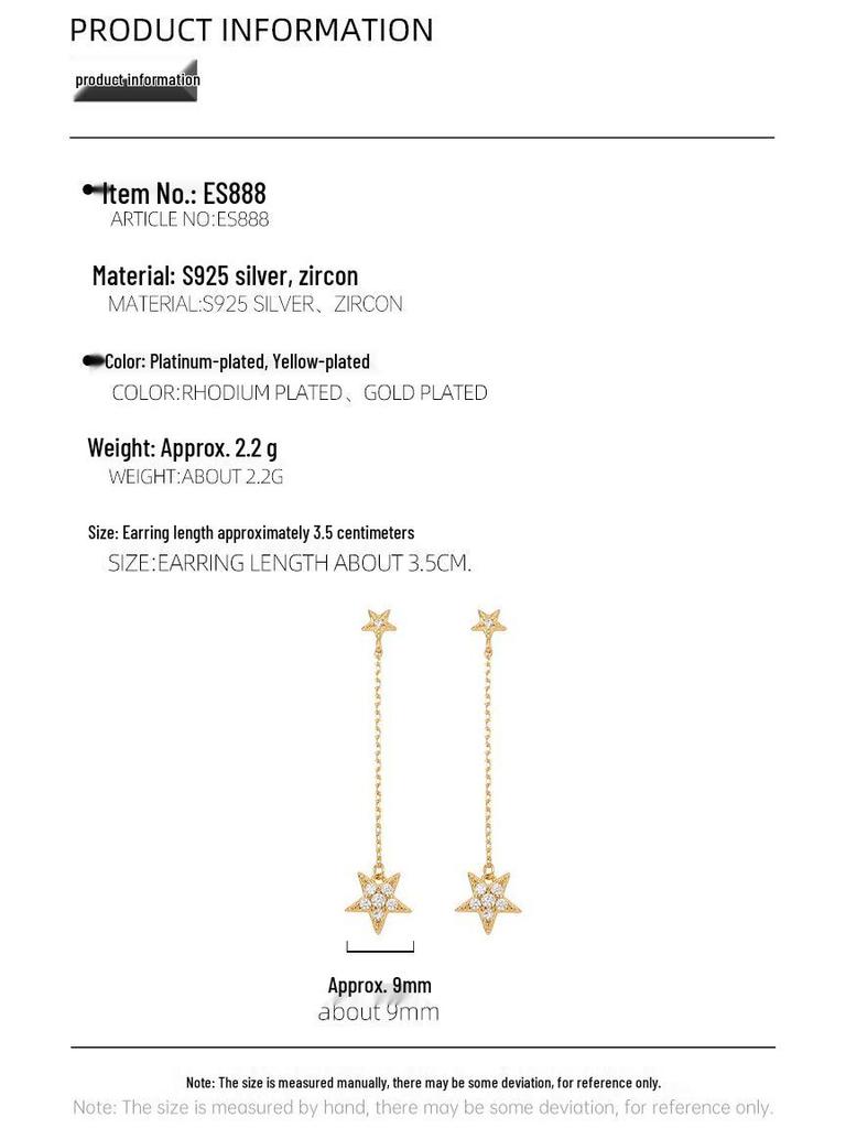 Banyan Tree Asymmetric Star Tassel Earrings: S925 Silver, Korean Fashion, Women's Long Diamond Design