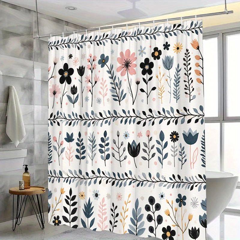 1pc Black Botanical Floral Pattern Digital Illustration Shower Curtain Modern Minimalist Design Polyester 70.8x70.8inch with W90XH180cm
