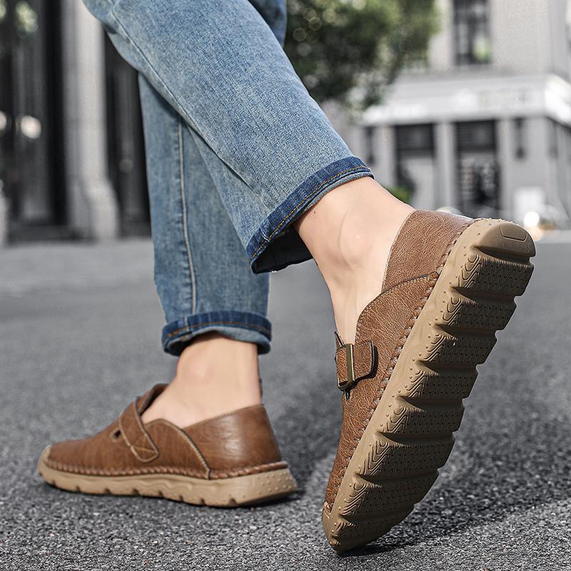 Men's Casual Leather Sneakers Handmade Outdoor Low-top Shoes