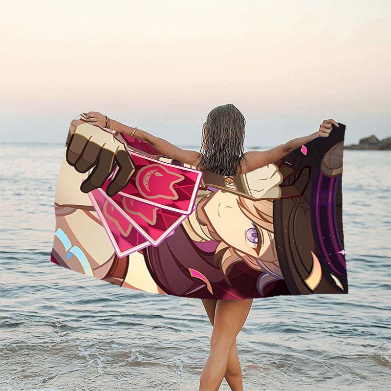 1pc Genshin Impact Lyney1 Beach Towel, Beach and Seaside Swimming Pool Equipment, Fashion Pattern, Rectangular, Travel Essentials