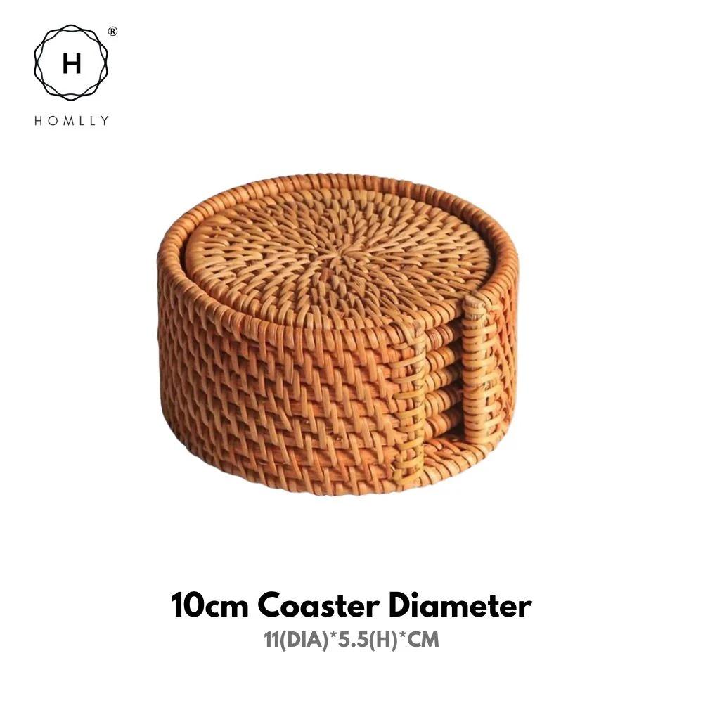 Homlly Basic 100% Natural eco-friendly Hand Made Rattan Coaster Set (6pcs) with Coaster Box
