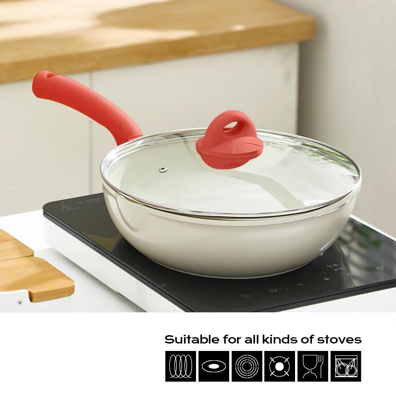 5 Sizes Non-stick Ceramic Pot Durable Frying Pan Wok Pan with Lid Induction Gas Stove Omelet Pans Steak Cooking Skillet Cookware