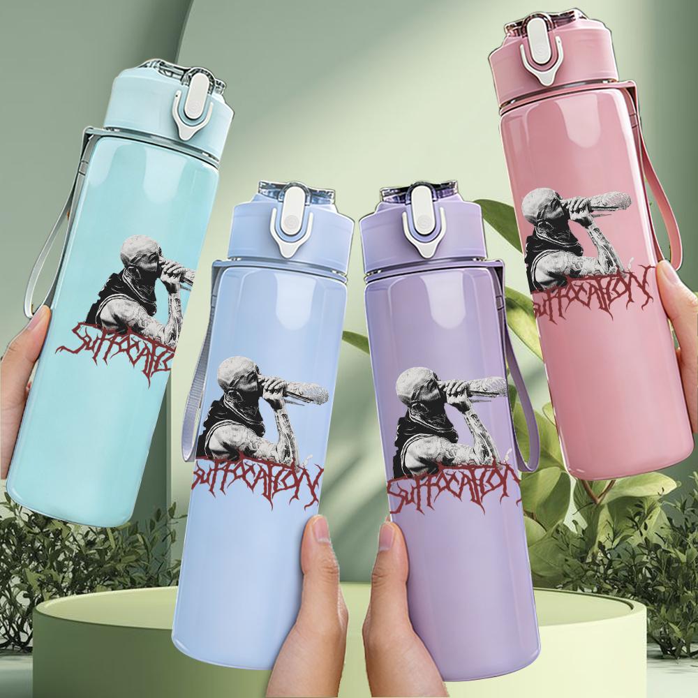 1PC Faint band group grunge sketch print 750ml colorful plastic sports water bottle leakproof pop up lid with straw for outdoor work home use
