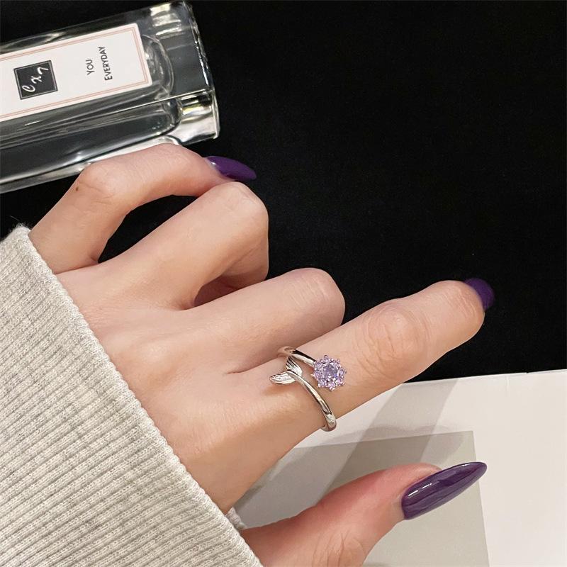 New Light Luxury Zircon Niche Design Sense Unique Opening Ring Women'S Cold Wind Exquisite Fashion Jewelry