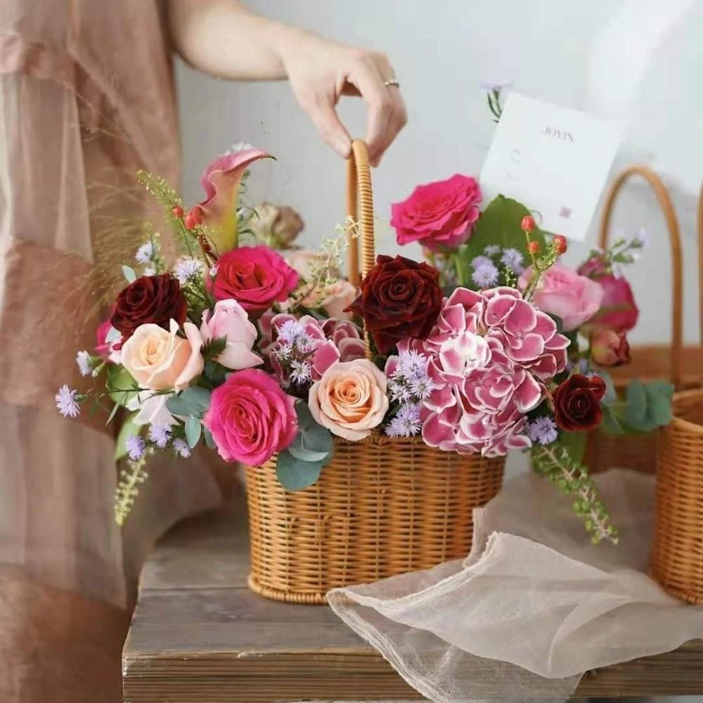 Hand-Woven Imitation Rattan Basket Willow Rattan Picnic Weaving Basket Flower Girl