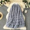 Summer Women Elegant Ruffles Mesh Elstic Waist Long Midi Cake Skirt