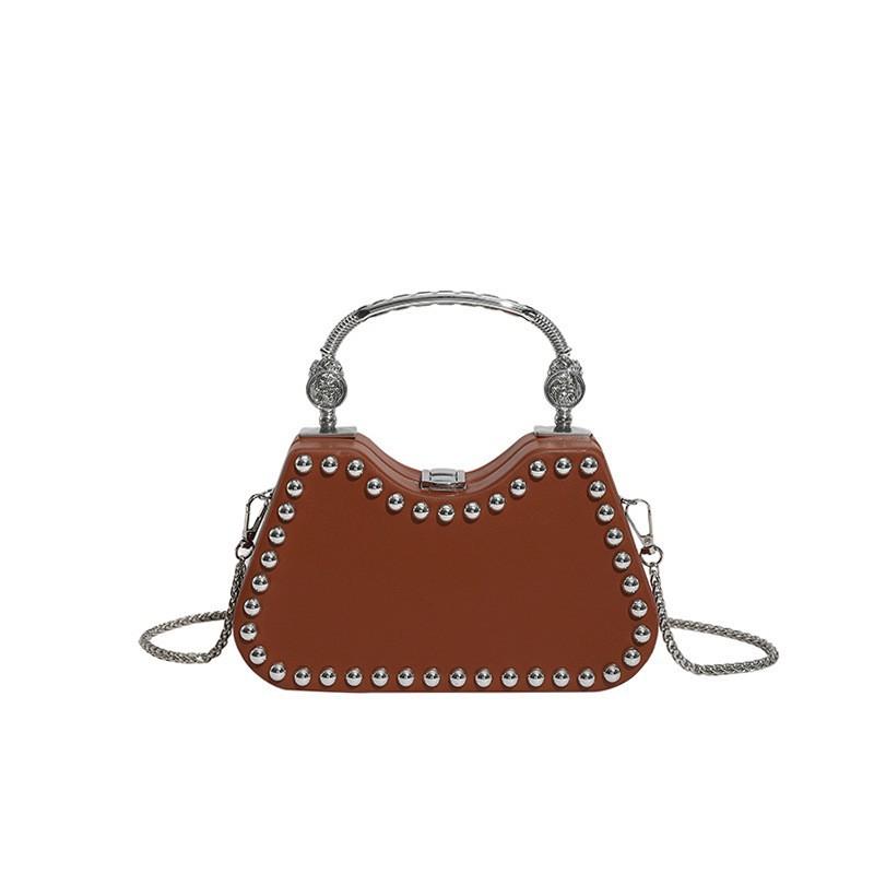 Niche Design Box Bag Women's Rivet Inlaid Retro Handbag Temperament High-end Dinner