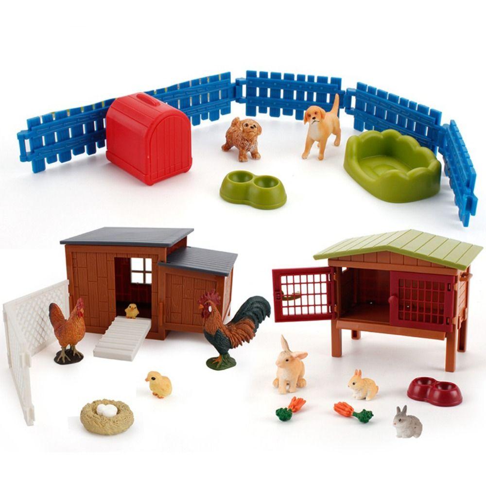 Niedliches Tier Simulations Bauernhof Spielzeug Huhn Kaninchen Ranch Modell Spielzeug Spielset Für Kinder
