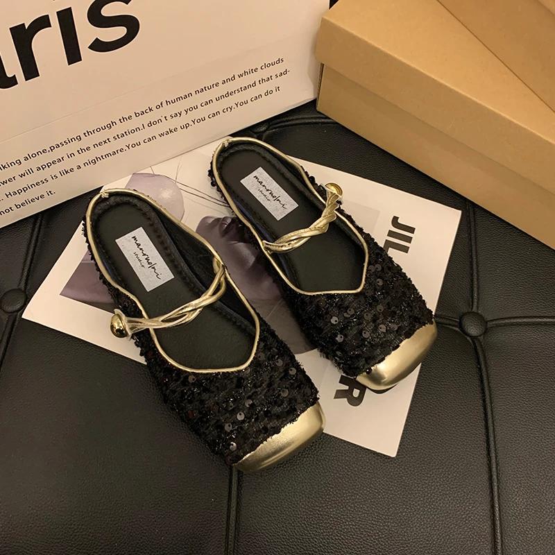 

Модные босоножки Мэри Джейн на плоской подошве, женские новые босоножки с ремешками из пайеток, удобные и носимые полутапочки 35