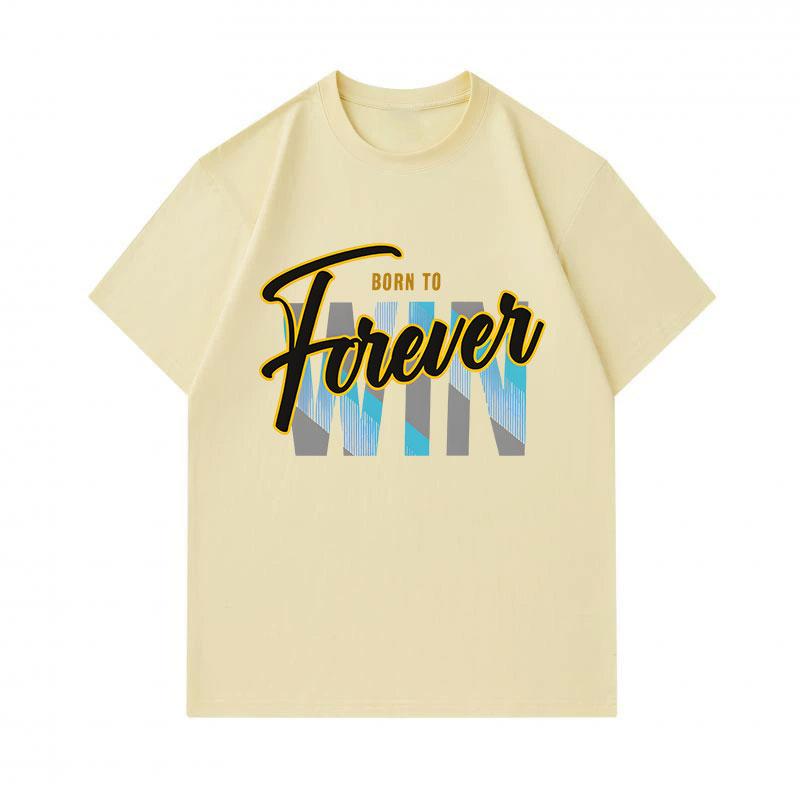 Men's 100% Cotton Crew Neck Short Sleeve T-Shirt, Born To Forever Win Slogan Printed Casual Comfortable Loose Fit Tee For Daily Outdoor Street Wear