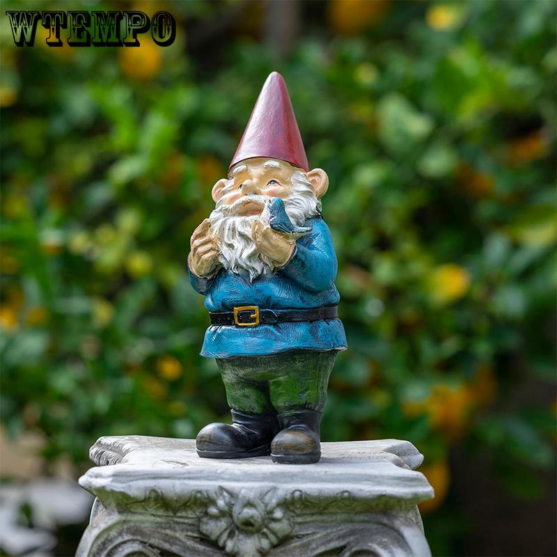 WTEMPO 1PC Christmas Decor Santa Claus Design Indoor Outdoor Decor Statuette with Bird Home Yard Garden and Farm Resin Ornament Festival Handicrafts