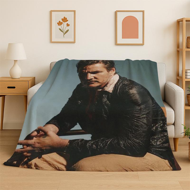 

Fashion Pedro Pascal Star Flannel Blanket Soft Warm Throw Blanket for Bedroom Living Room Bed Travel Camping Picnic Gift Kids 75x90cm