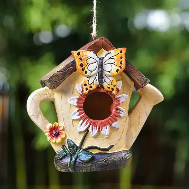 Wild Bird Nest Craft Decors Hanging Bird House For Outdoor Garden Yard Patios Decoration Weather Proof Bird Shelter