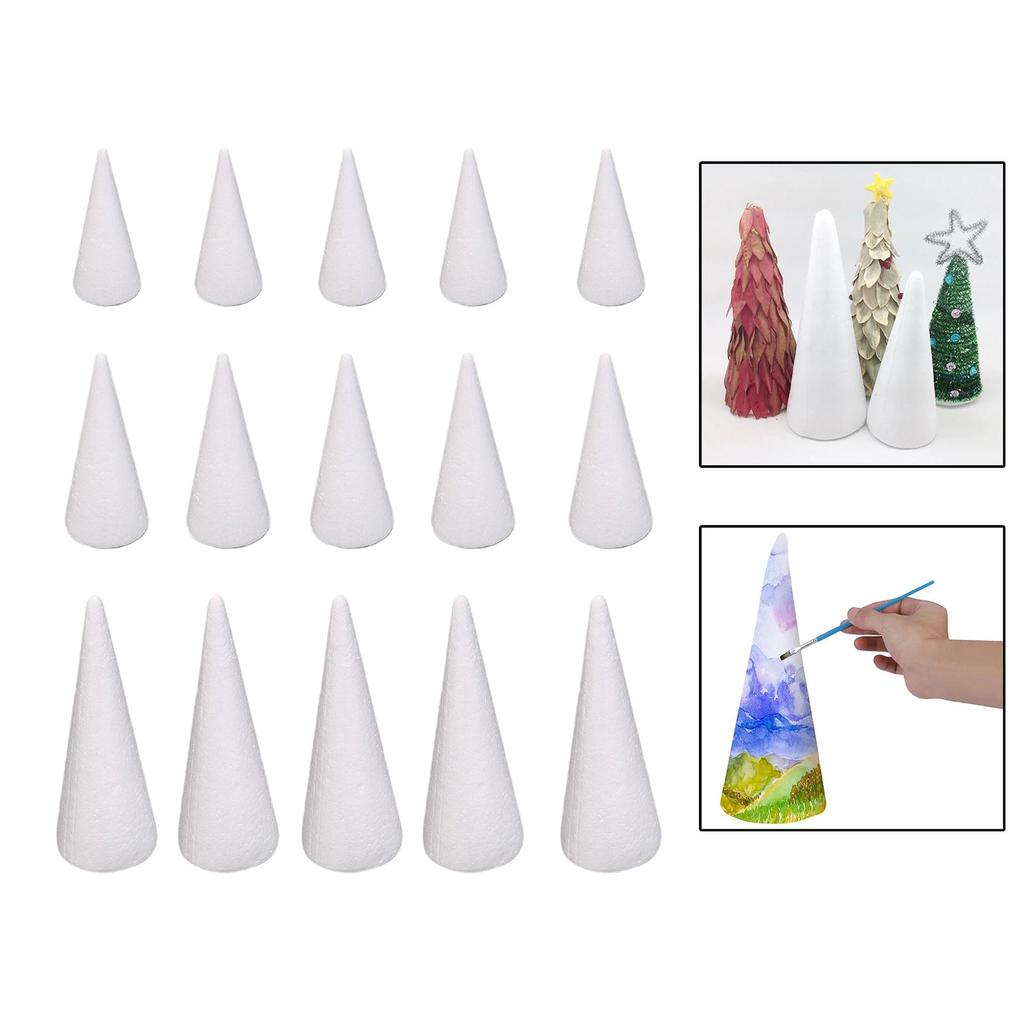 15x Craft Foam Cones DIY Home Project Cake Topper Christmas Tree for Table Centerpiece Celebration Party Activities Crafting