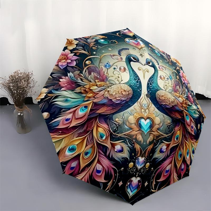 1pc Romantic Peacock Floral Automatic Opening Umbrella, Foldable Design, Outdoor, Festive Gift for Fans & Travelers.R075