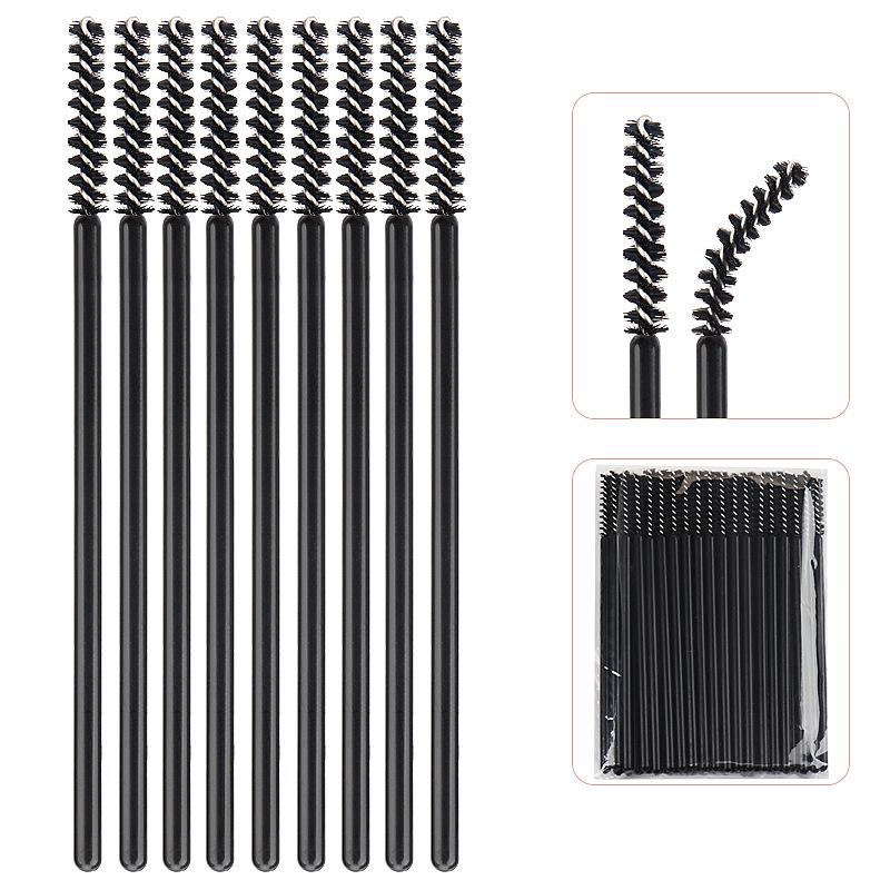 Straight Head Mascara Brush & Eyelash Curler Set - Disposable Spiral Rod with Crystal Eyebrow Comb