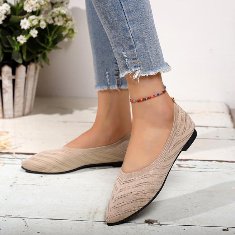 Pointed Toe Flat Shoes Solid Color Knitted Women'S Shoes Casual Breathable Ballet  De Mujer Flats Women Loafers Sneakers