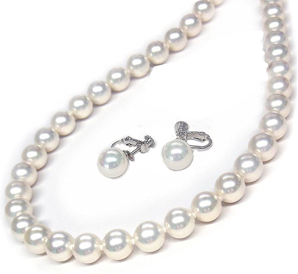 

[Ваша и моя шкатулка для драгоценностей] Бархатный футляр Большое жемчужное ожерелье и серьги или серьги с отверстиями Набор 9,0 мм Жемчуг Ханадама Выбор длины (42,