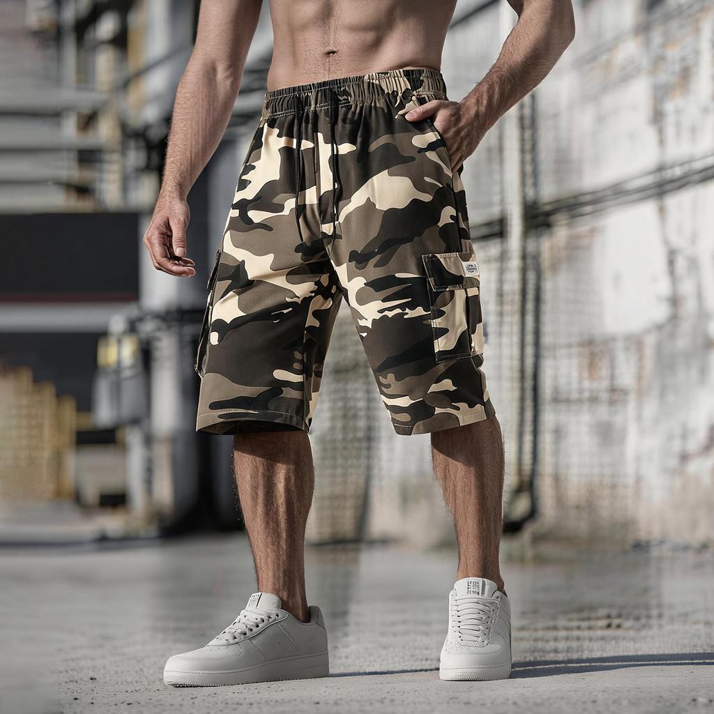 Herren Cargoshorts Leichte Outdoor-Sport Mehrere Taschen Arbeitskleidung Caprihosen Elastischer Bund Sommer Freizeit Arbeitshosen