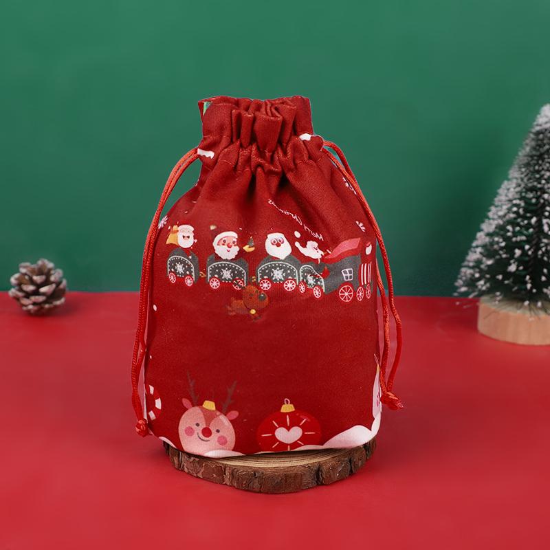 5pcs Christmas Drawstring Gift Bag Cartoon Candy Cookie Apple Wrap Bag Kids New Year Party Favors Supplies Christmas Decoration