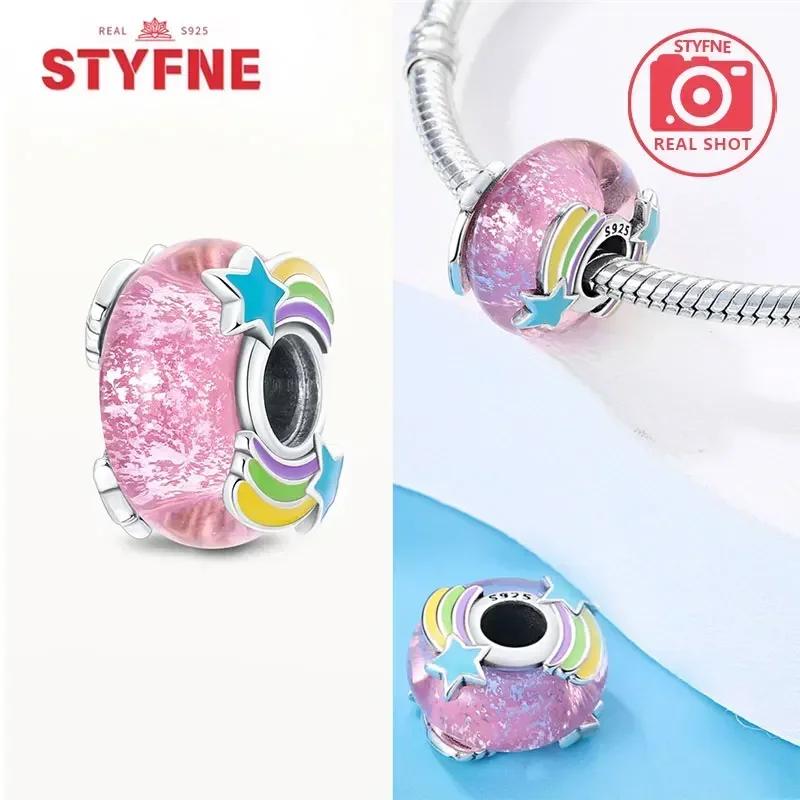 Silver 925 Colored Zircon Heart-shaped Pendant Beads Charm Fit Bracelet Jewelry Making Fine Gift for Women