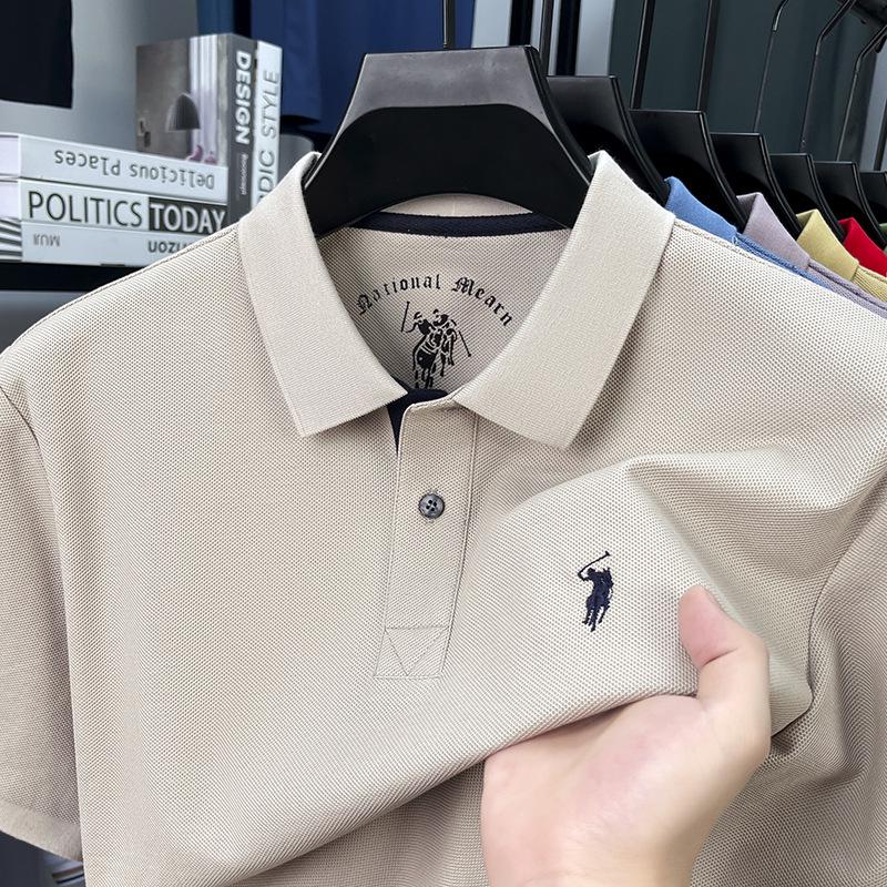 Men’s High-End 100% Mercerized Cotton Polo Shirt - Summer Short Sleeve with Turn-Down Collar