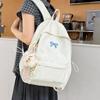 Schoolbag Japanese Ins Small Fresh Student Schoolbag Female Cute Embroidered Bow Backpack Solid Color Foreign Style Travel Backpack