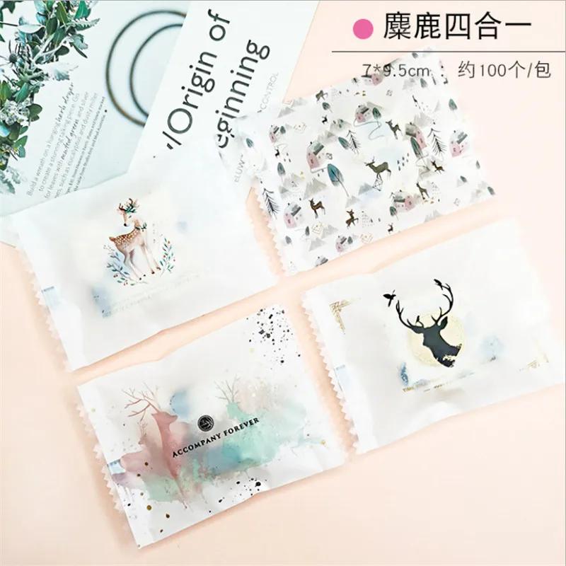 100Pcs 7x10cm Plastic Baking Packaging Biscuit Cookie Candy Machine Sealing New Year Christmas Party Gift Bags