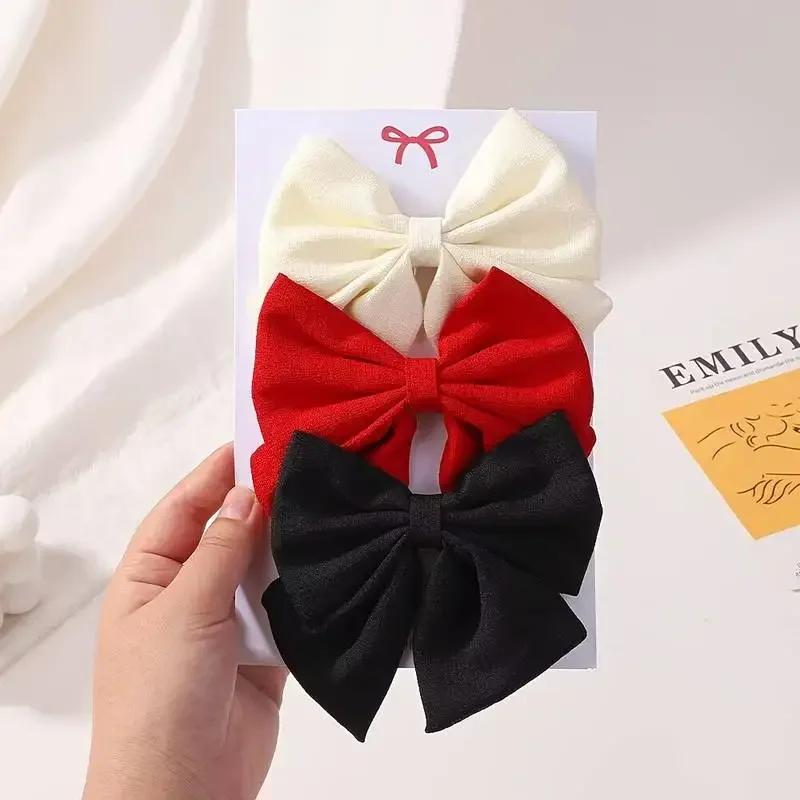 3pcs 4.13'' Grosgrain Ribbon Hair Bows Clips Sweet Bowknot Hairpins Barrettes Headwear Women Girls  Hair Accessories