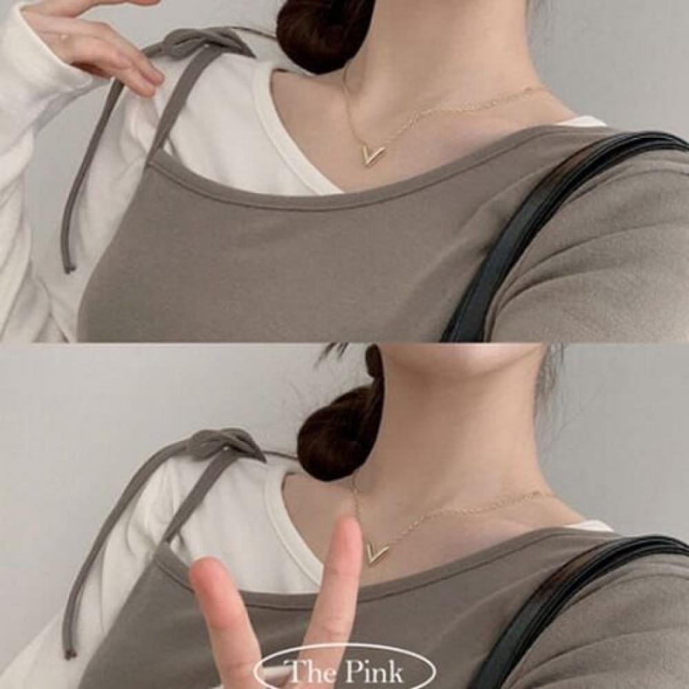 The Pink Slim FiT One Shoulder Ribbon SpliT AsymmeTrical Layered Long Sleeve T