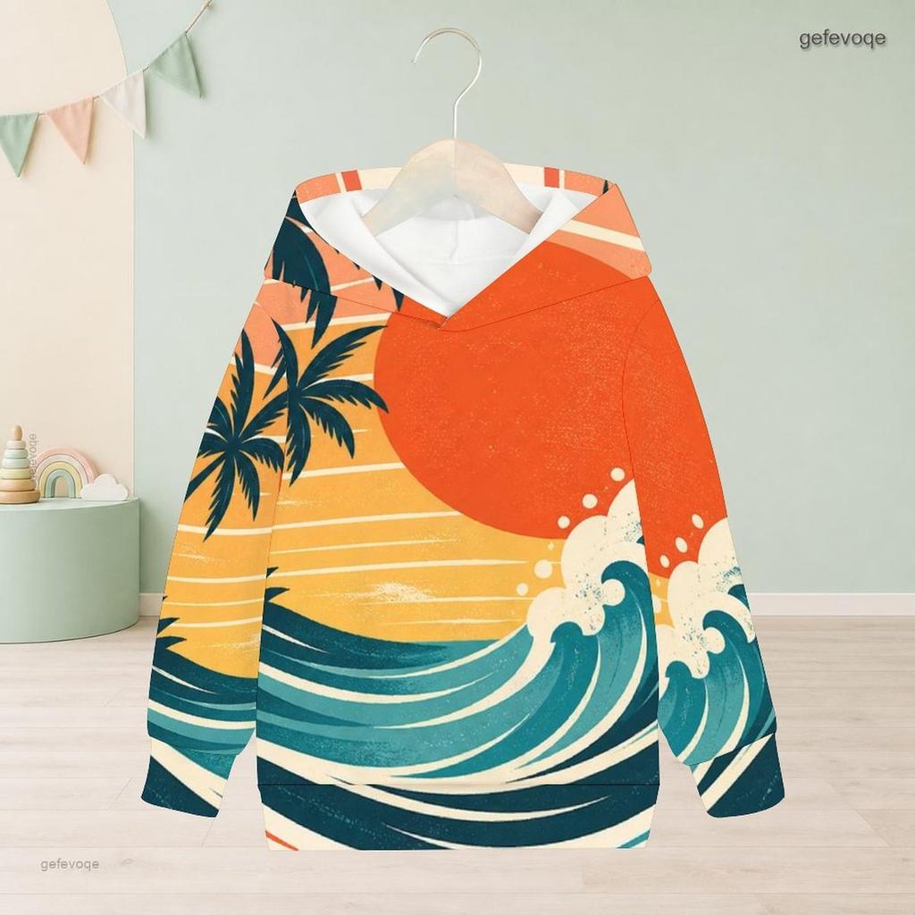 Girls Long Sleeve Hooded Pullover Cartoon Avocado Printed White Casual Sweatshirt