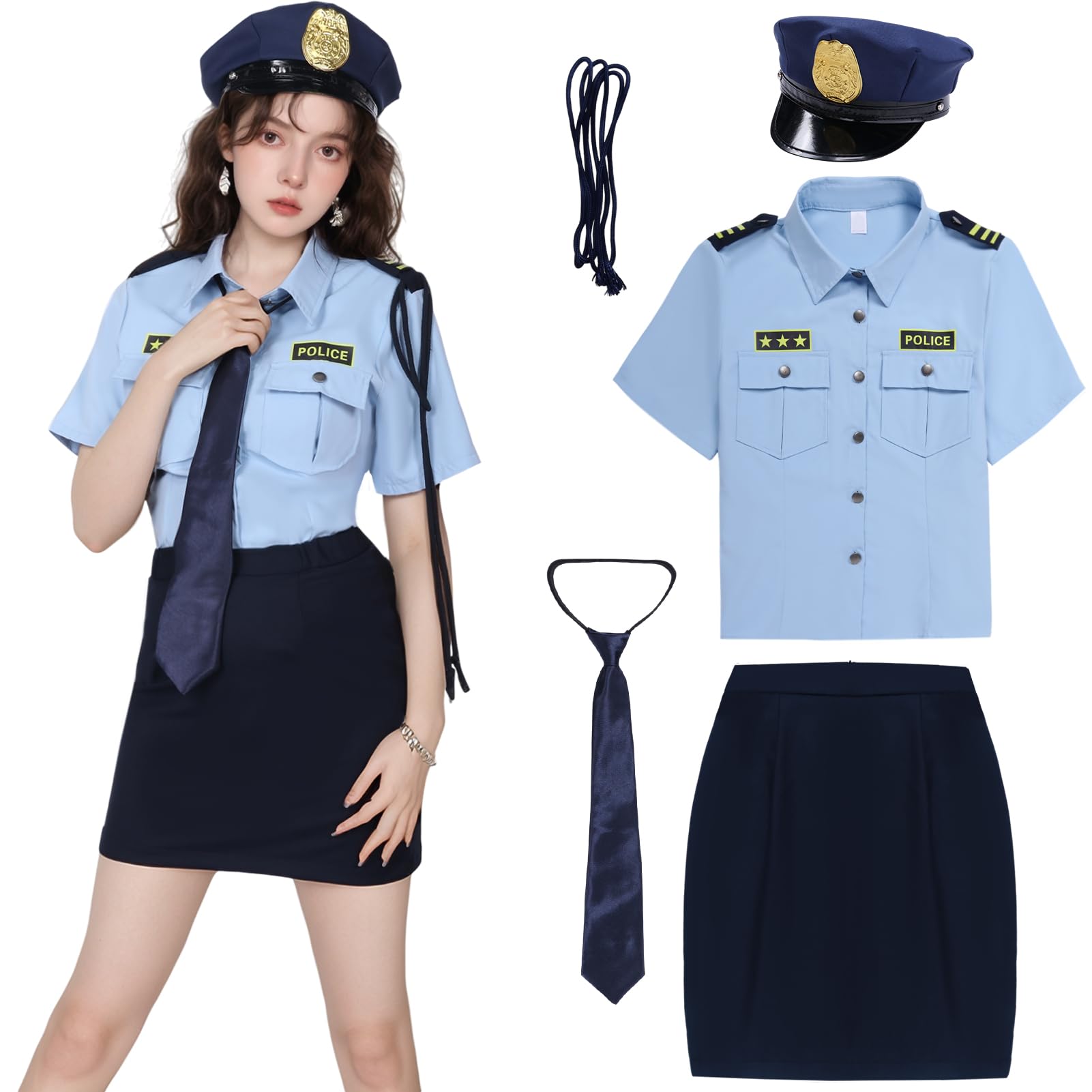 

Formemory Police Cosplay Uniform Costume for and School Festivals Size Halloween, Parties, (Blue, M) синий