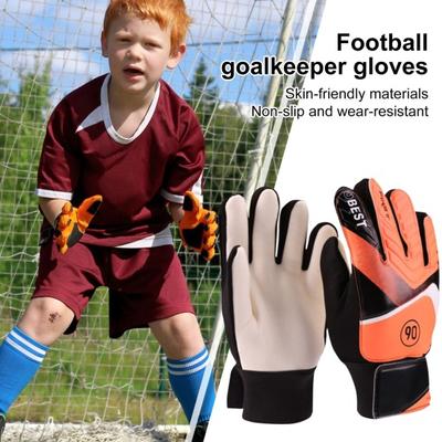 1 Pair Goalkeeper Gloves Anti-Slip Palm Design Super Grip Finger Protection Adjustable Breathable Children Football Gloves for Kids