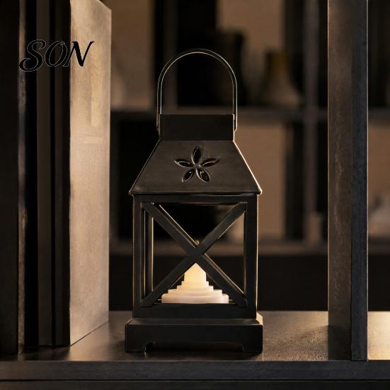 Indoor Outdoor Garden Light Decorative Lantern with LED Candle, Battery Operated Flickering Flame Lamp, Vintage Safe Flameless Candle Hanging