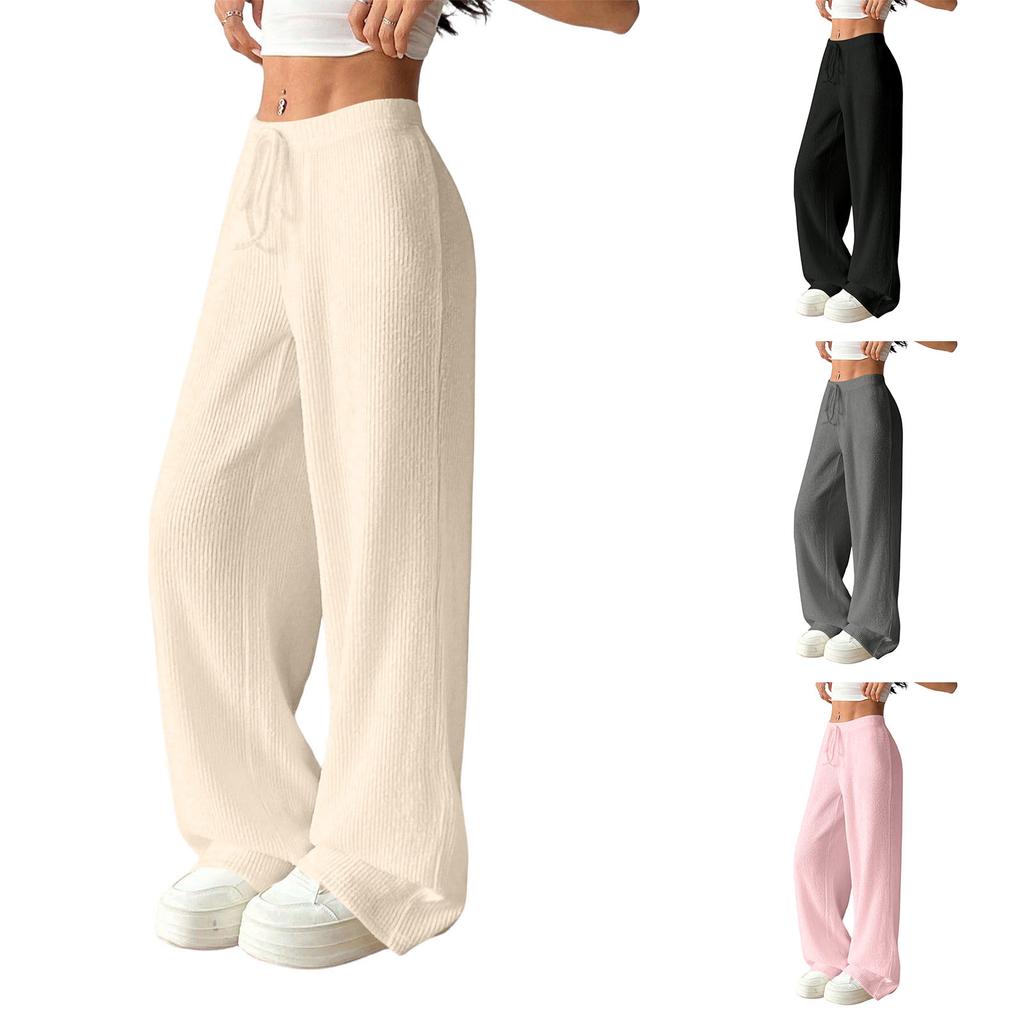 Women's Summer Color Wide Leg Pants - Casual Loose Fit Flowy Trousers with Fabric for Comfortable Daily Wear