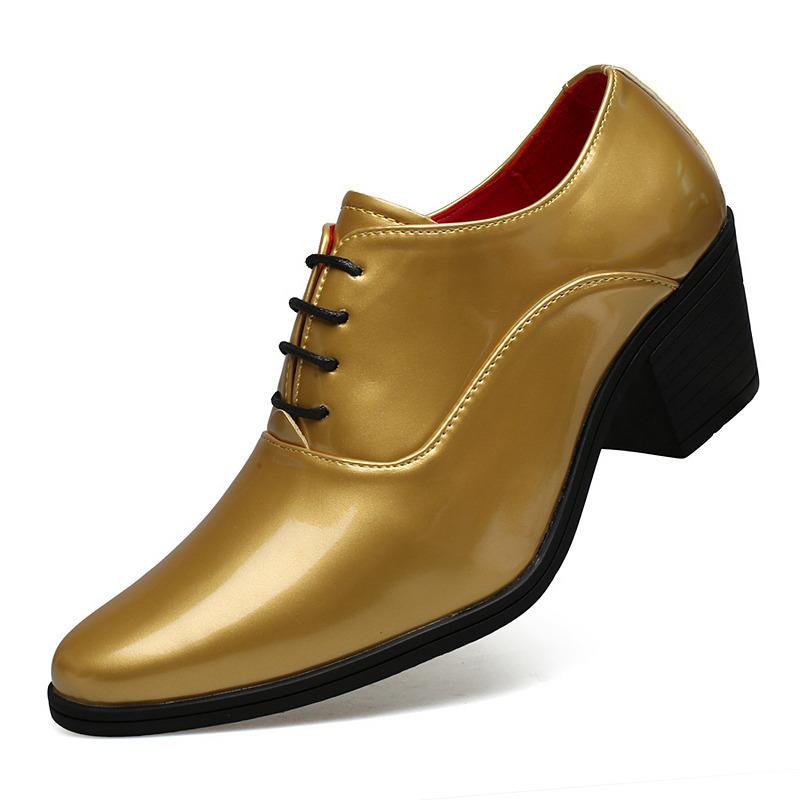 Classic Fashion Golden Men's Dress Shoes Big Size 46 Height-increasing High-heel Shoes Men Ponited Toe Luxury Man Wedding Shoes