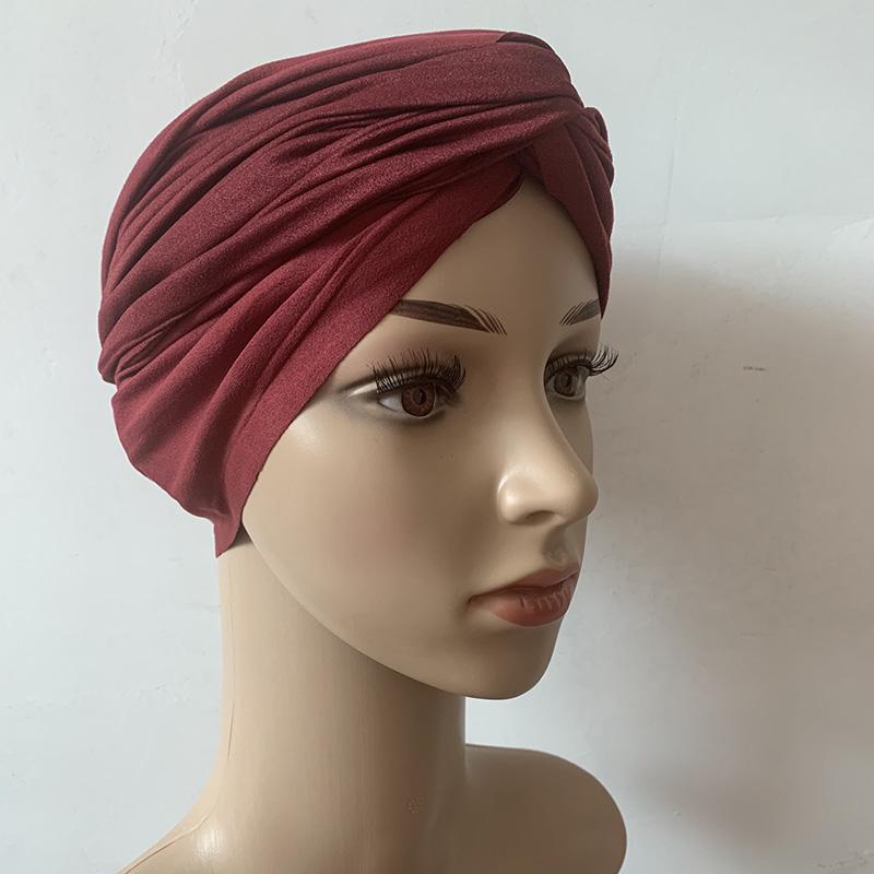 Fashion Women Cross Twist Suede Turban Caps Soild Color Female Headscarf Bonnet Muslim Hijab Cap Islamic Under Scarf India Hat