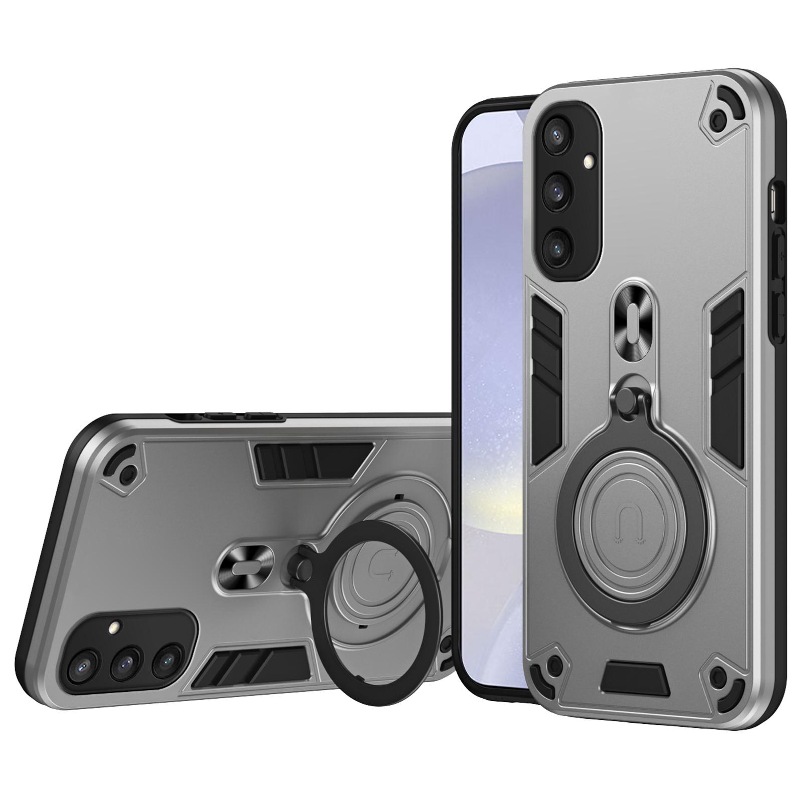 

For Samsung Galaxy S25 Case Rotatable Kickstand PC+TPU Drop Protection Phone Cover Silver